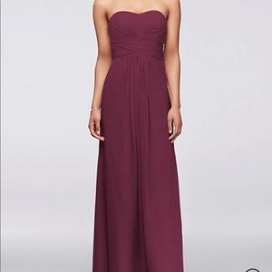 David’s bridal Wine strapless bridesmaids dress
